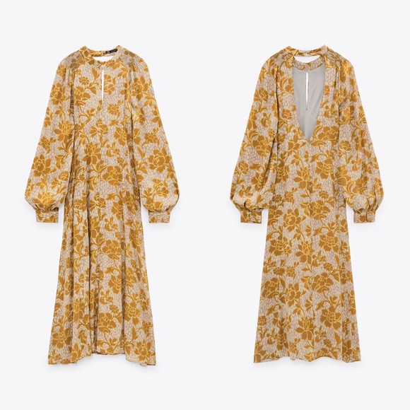 Zara Bloggers Favorite Floral Print Long Sleeve Midi Dress NWT - Picture 4 of 10